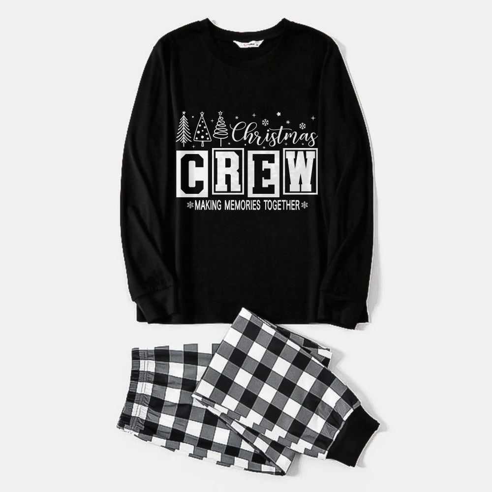 WW | Schwarz-Weiße Karierte Weihnachts-Pyjama-Set Mit Weihnachtsbaum und "Gemeinsam Erinnerungen Schaffen" Textdruck