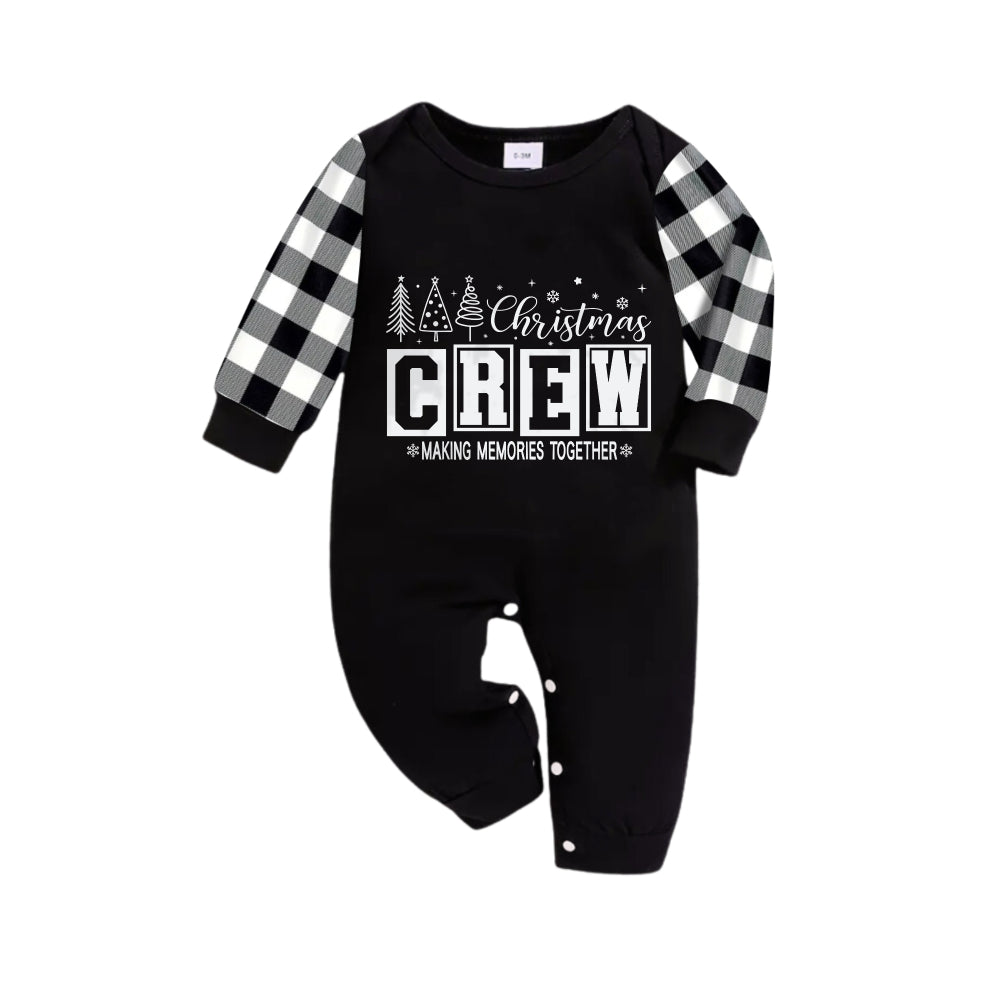 WW | Schwarz-Weiße Karierte Weihnachts-Pyjama-Set Mit Weihnachtsbaum und "Gemeinsam Erinnerungen Schaffen" Textdruck