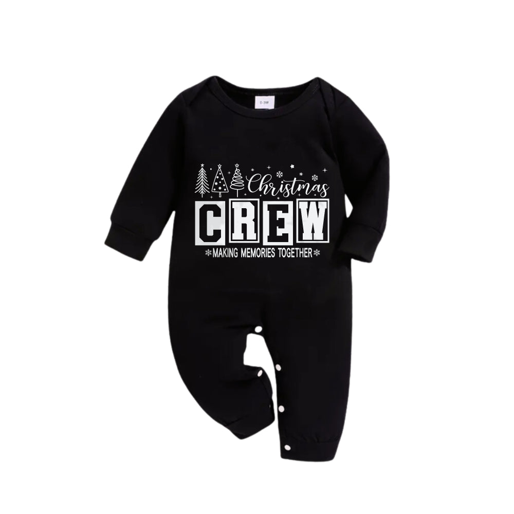 WW | Christmas Family Pajama Vote - Black Top and Green Plaid Pants Pajama Set with "Christmas Crew Making Memories Together" Print