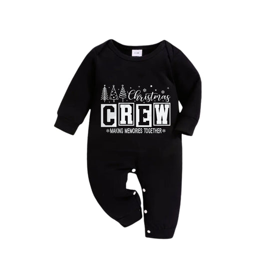 WW | Christmas Family Pajama Vote - Black Top and Green Plaid Pants Pajama Set with "Christmas Crew Making Memories Together" Print