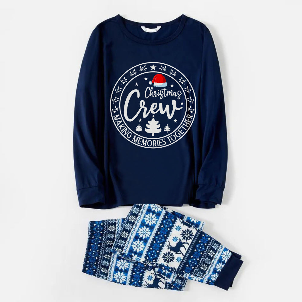 WW | Freudevolle blaue Weihnachts-Pyjama-Set mit Weihnachtsmannmütze und "Christmas Crew Making Memories Together" Druck