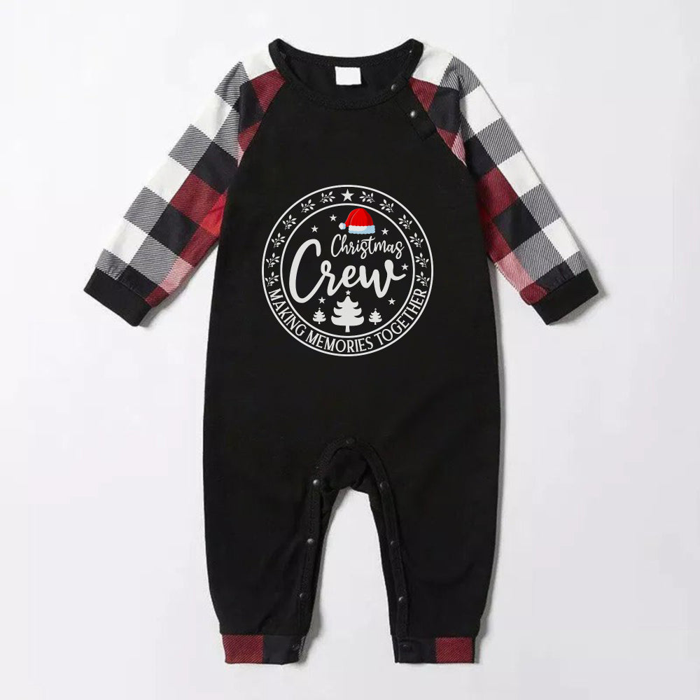 WW | Christmas Family Pajama Sets - Red and Grey Plaid PJs with “Christmas Crew” and Santa Hat Pattern Print