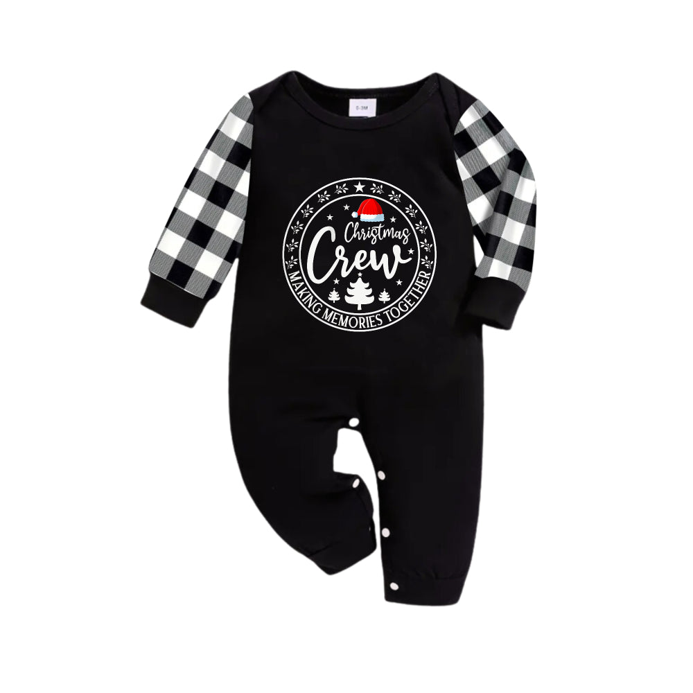 WW | Schwarzes und weißes karierte Weihnachts-Pyjama-Set mit Santa-Hut und "Gemeinsam Erinnerungen schaffen" Textdruck