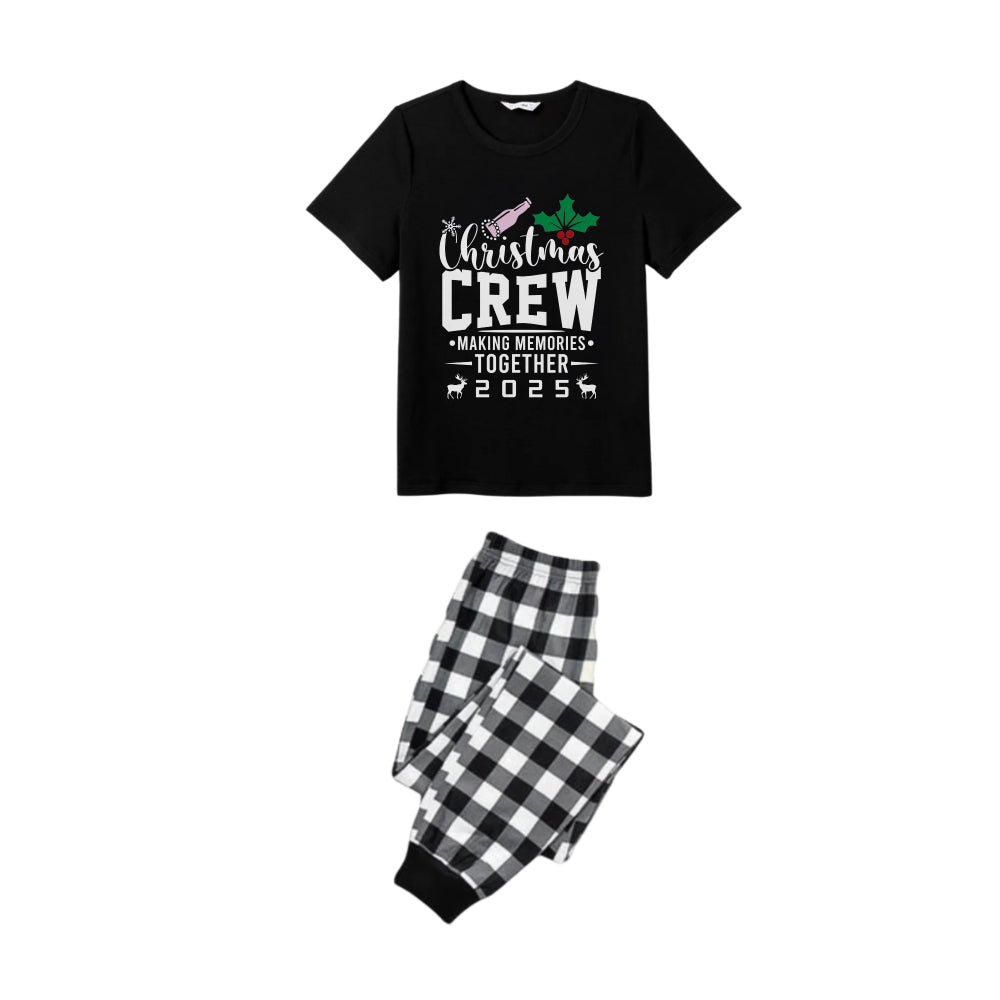 WW | Black and White Plaid Short Sleeve Christmas Family Pajama Set with "Christmas Crew Making Memories Together 2025" Print