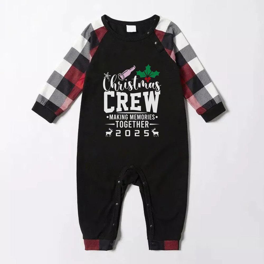 WW | Christmas Family Matching Pajamas - Red and Gray Plaid PJs Set with "Christmas Crew" Artistic Lettering