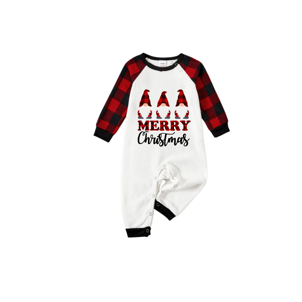 WW | FRÖHLICHE Weihnachtsbriefe und Santa-Hut bedrucktes weißes Langarmoberteil mit rot-schwarzen karierten Hosen Familienpyjamas