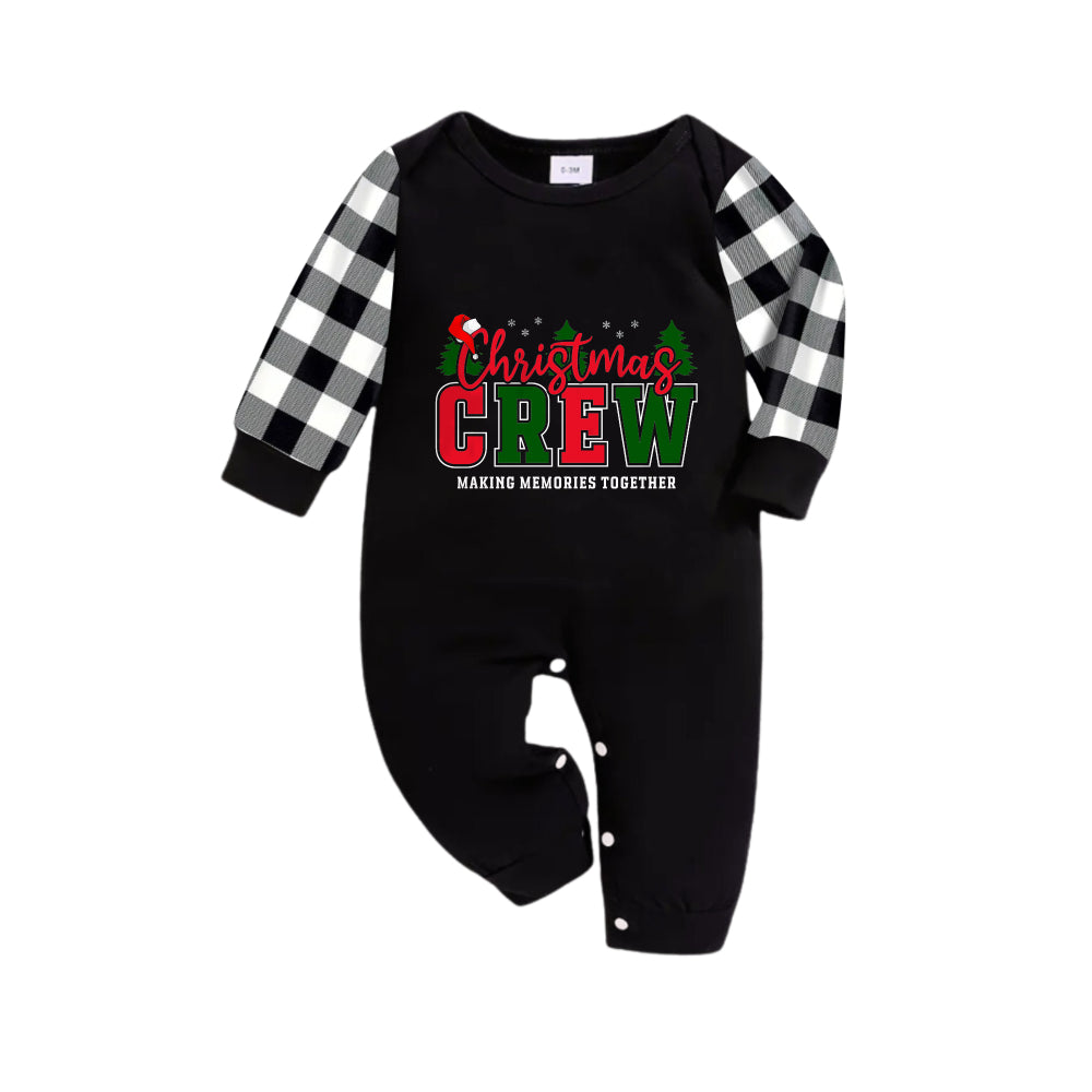 WW | Schwarz-weißer Karierte Weihnachts-Pyjama-Set mit "Christmas Crew Making Memories Together" Druck