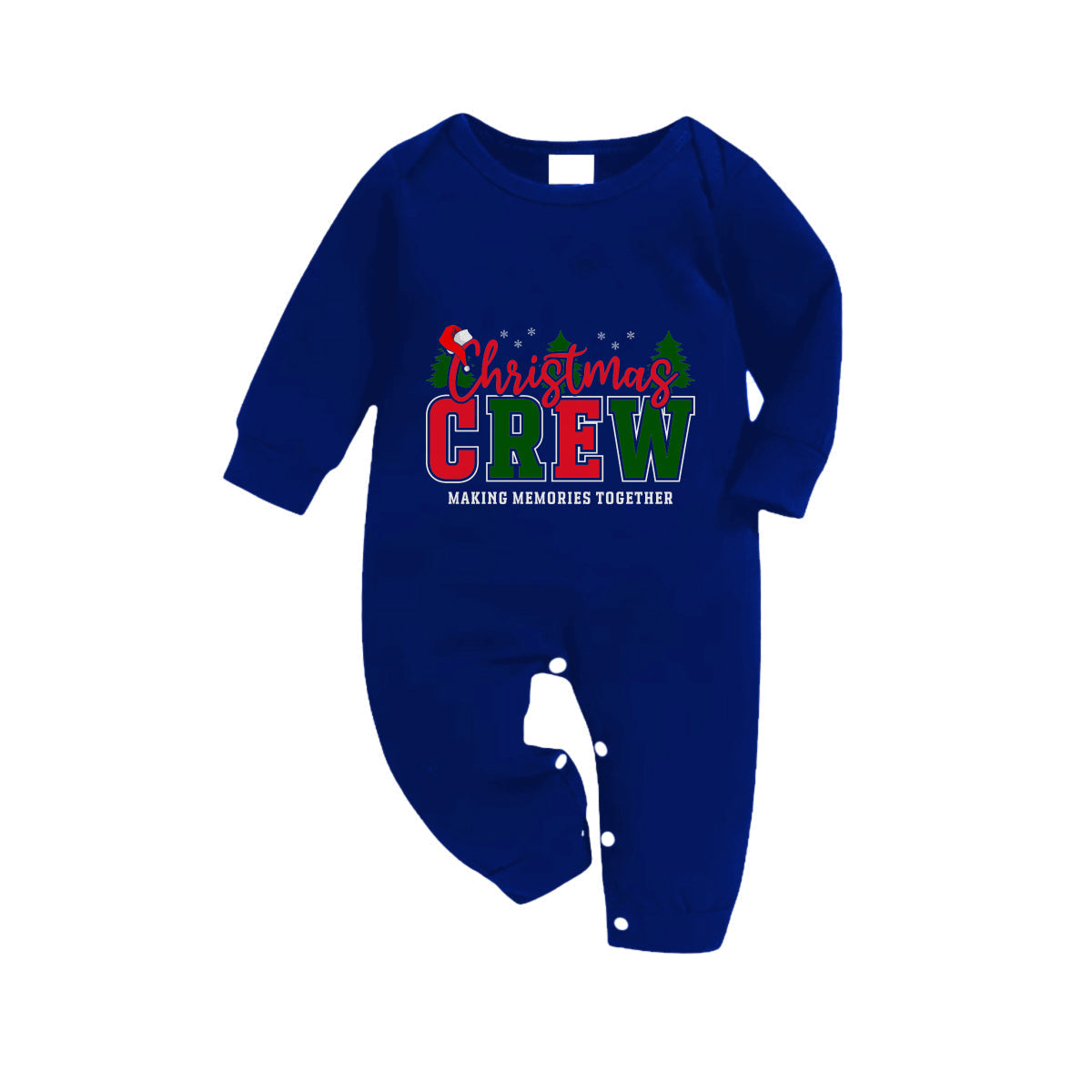 WW | Christmas Family Matching Pajamas - Navy & White Plaid PJs Set with "Christmas Crew Making Memories Together" Slogan Print