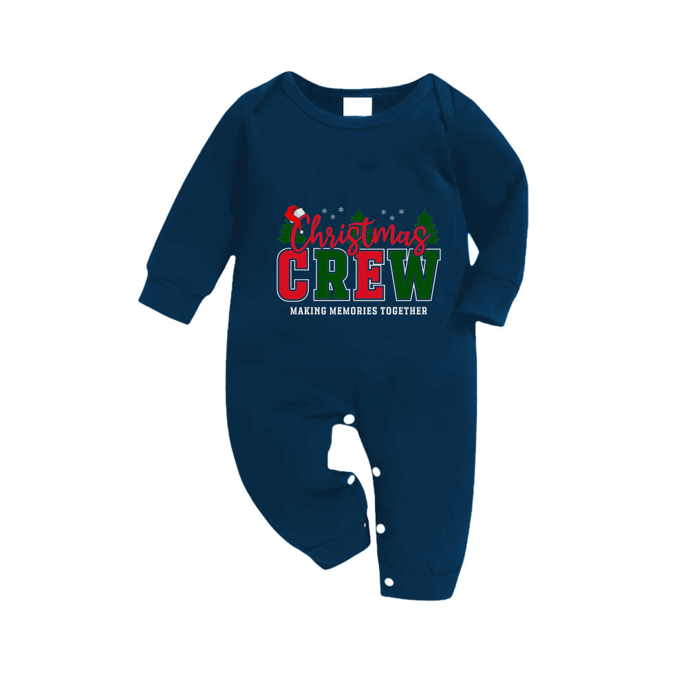WW | Christmas Family Pyjama Matching - Navy & Sky Blue Plaid PJs Set with "Christmas Crew Making Memories Together" Slogan Print