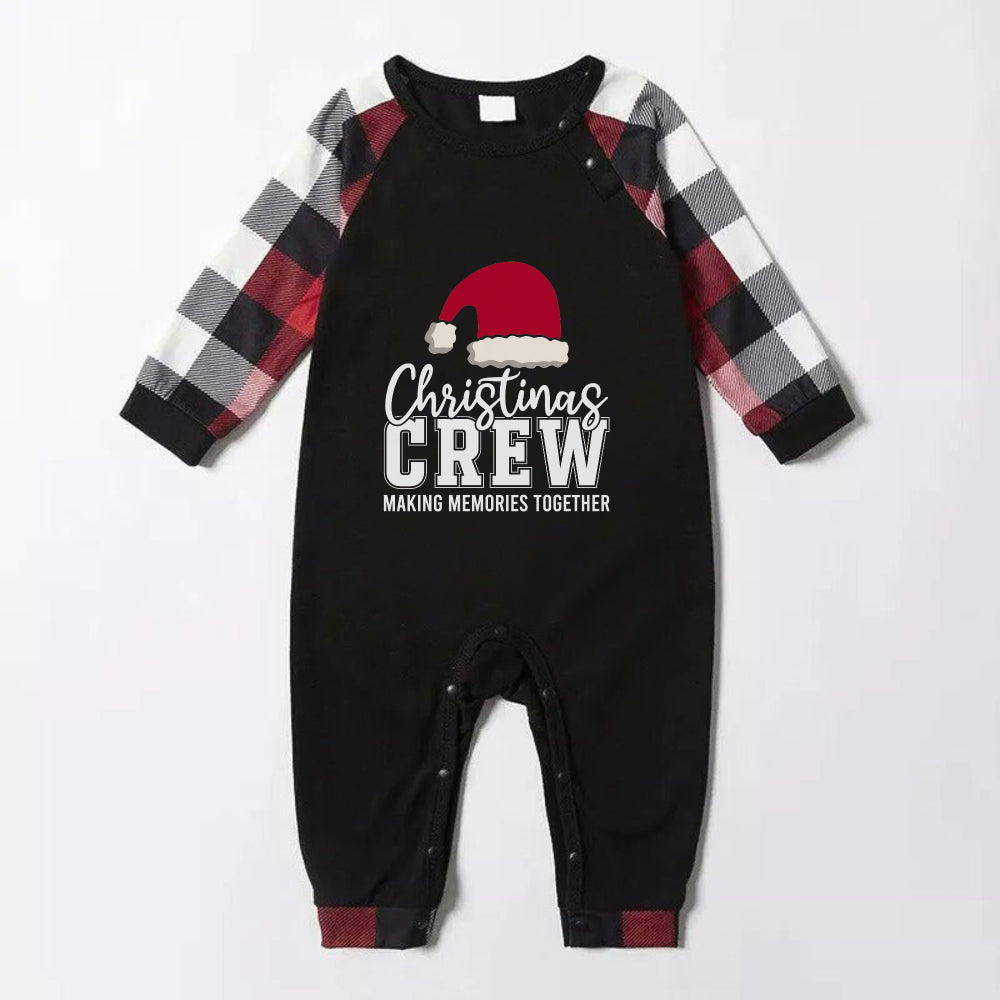 WW | Christmas Family Pajama Sets - Red and Grey Plaid PJs with Santa Hat and "Christmas Crew Making Memories Together" Print