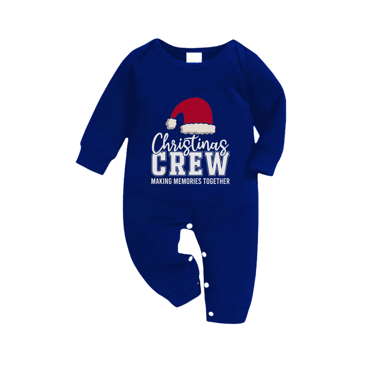 WW | Christmas Family Matching Pajamas-Navy & White Plaid PJs Set with "Christmas Crew Making Memories Together" and Santa Hat Pattern Print