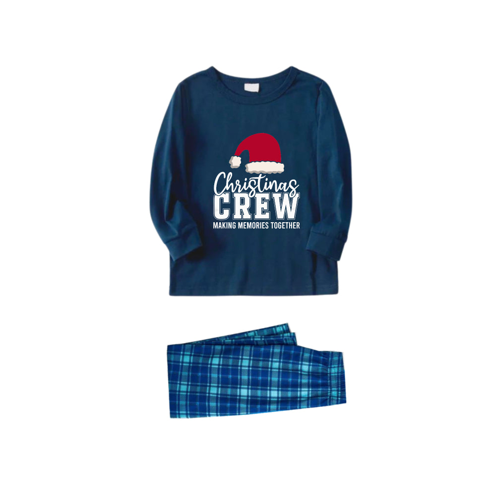 WW | Christmas Family Pyjama Set in Navy and Sky Blue Review with "Christmas Crew Making Memories Together" and Santa Hat Pattern Print