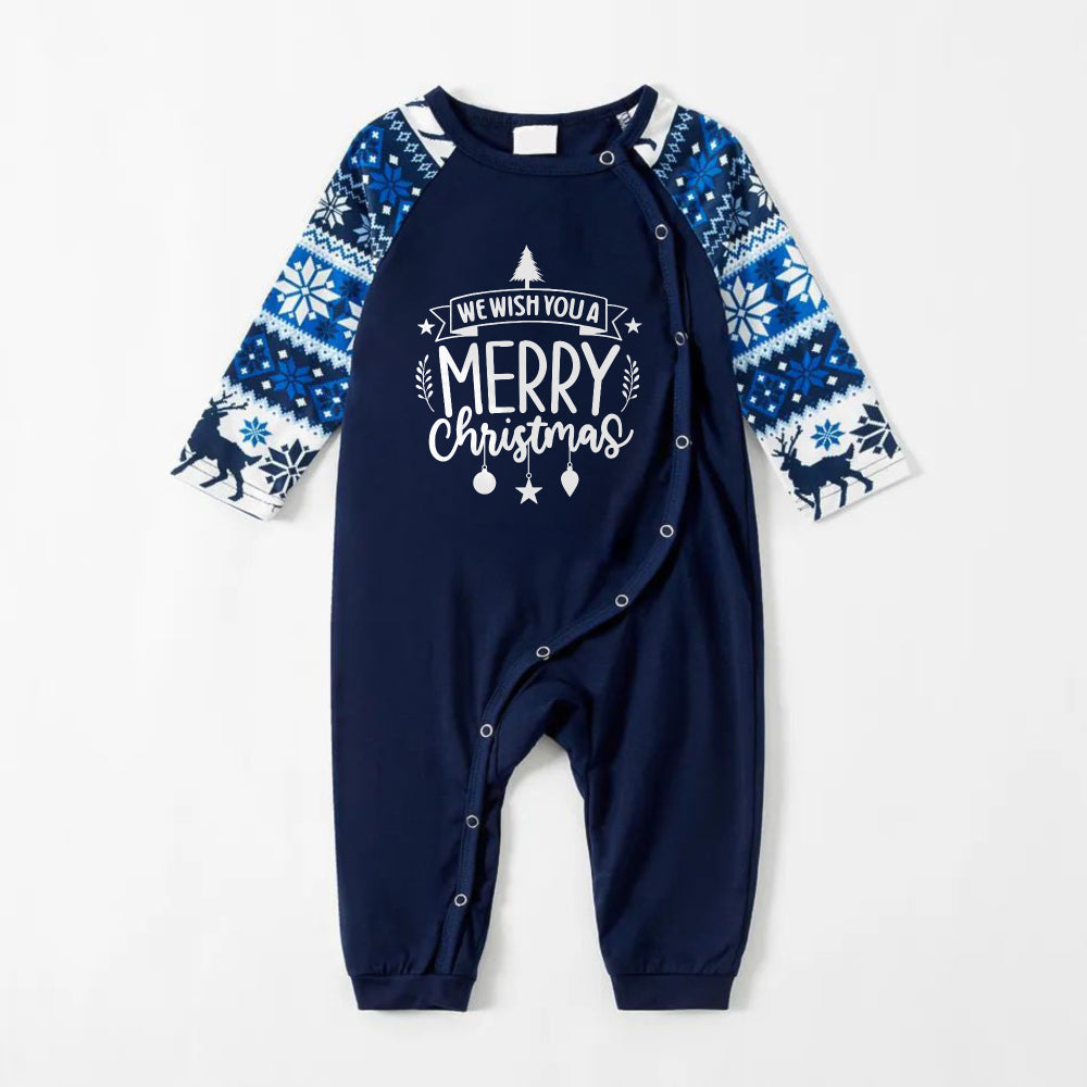 WW | Fröhliche blaue Weihnachts-Pyjama-Set mit Weihnachts-Textdruck
