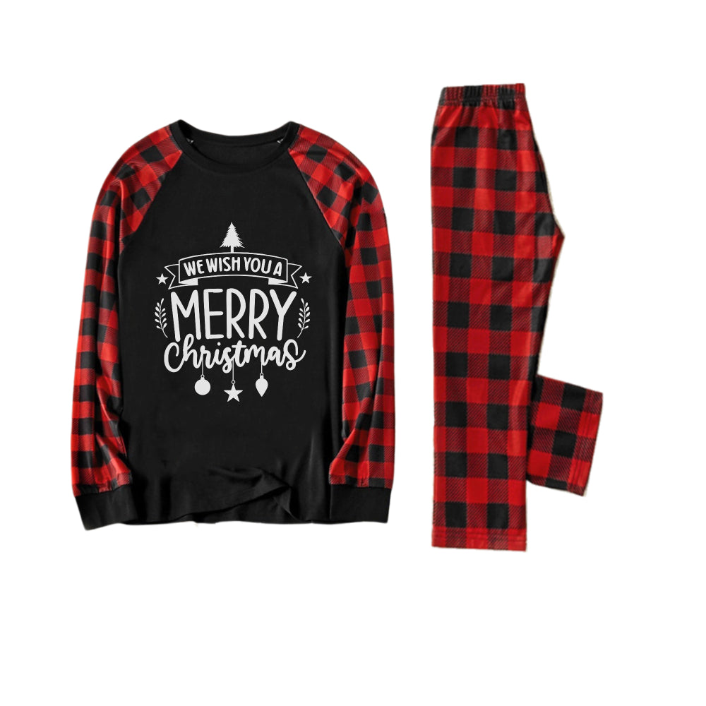 WW | Rotes und schwarzes Karomuster Weihnachts-Pyjama-Set mit festlichen Urlaubssprüchen