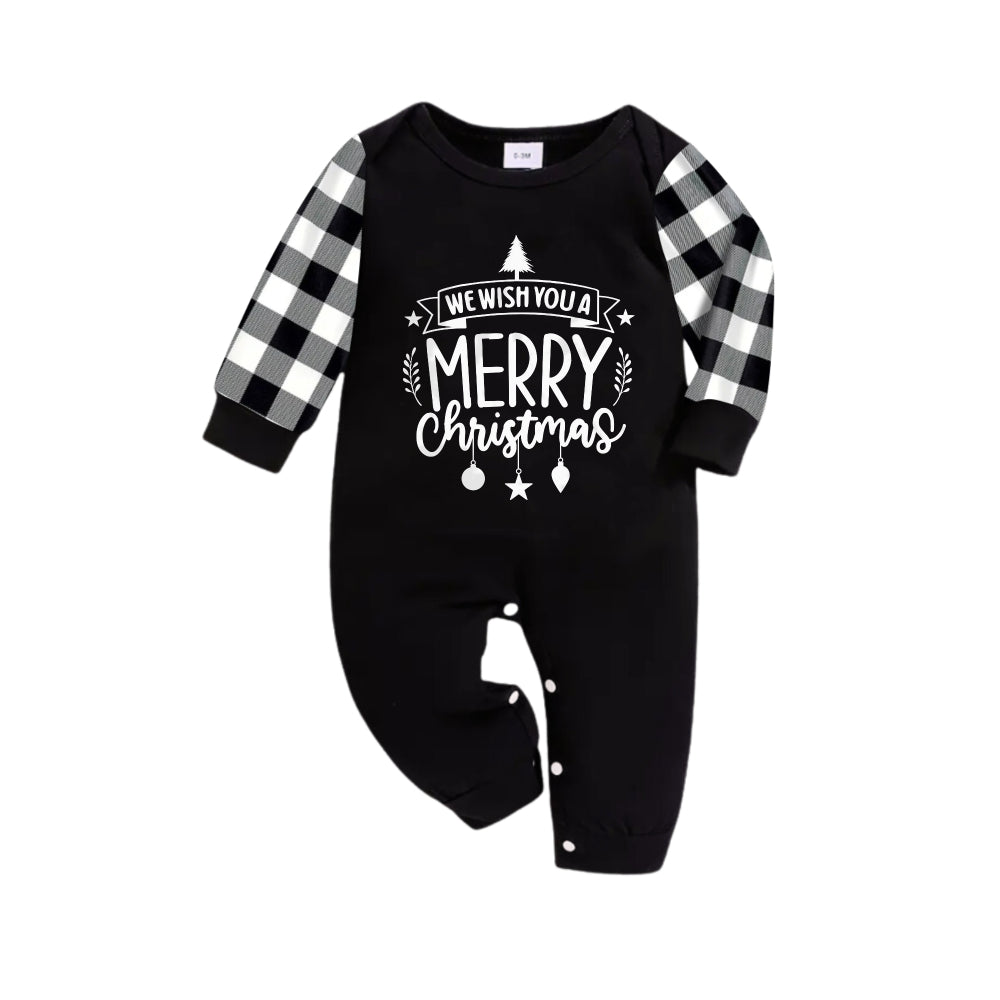 WW | Black-and-white checkered Christmas pajama set with "We Wish You A Merry Christmas" black-and-white text print