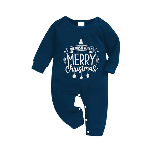 WW | Christmas Family Pajama Set - Navy & Sky Blue Plaid PJs with "We Wish You A Merry Christmas" Slogan Print