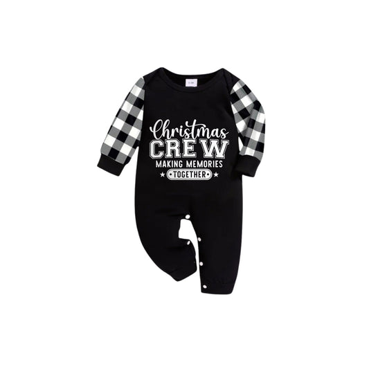 WW | Black and White Plaid Text Print Short Sleeve Christmas Pajama Set