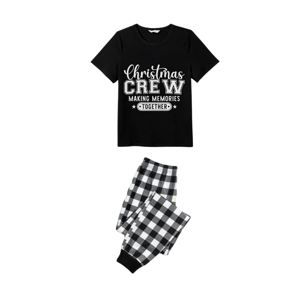 WW | Black and White Plaid Text Print Short Sleeve Christmas Pajama Set