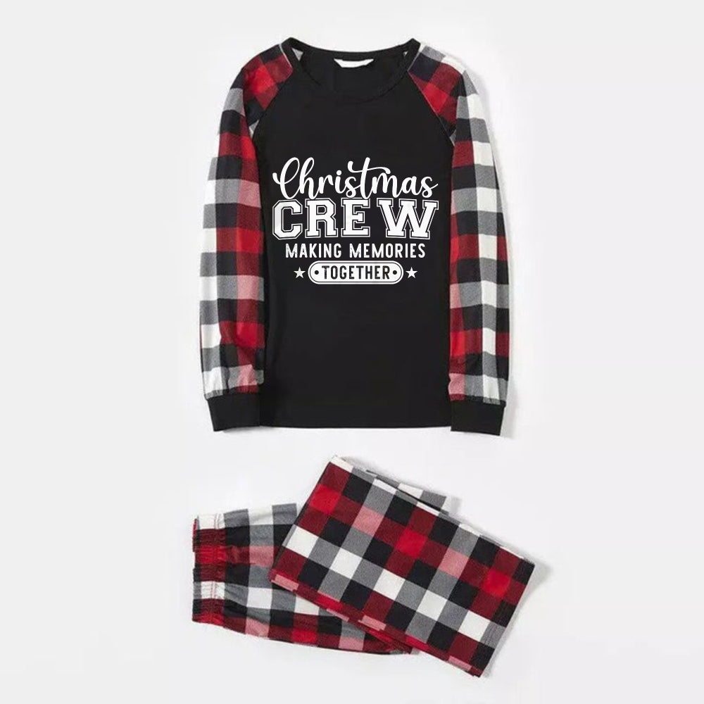 WW | Christmas Family Matching Pajamas - Red and Gray Plaid PJs Set with Christmas Slogan Print