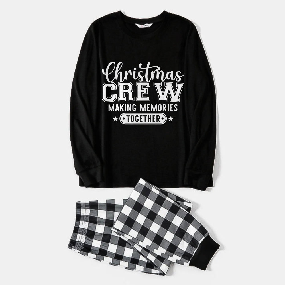 WW | Black & White Checkered Christmas Pajama Set With "Christmas Crew Making Memories Together" Black & White Text Print