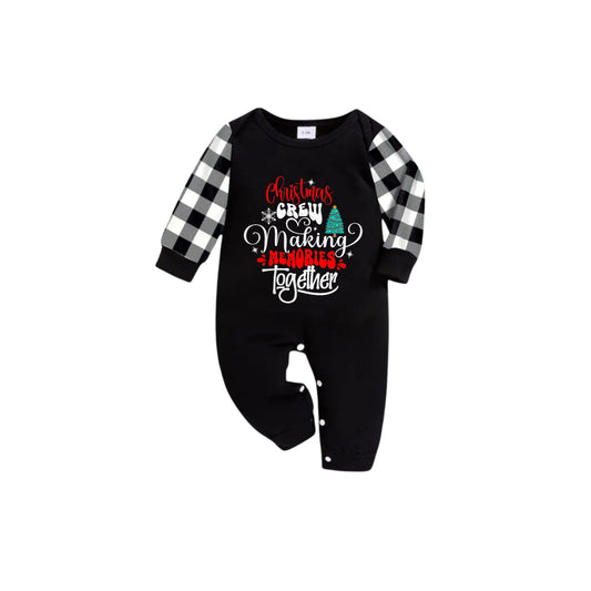 WW | Black and White Plaid Short Sleeve Christmas Pajama Set with Cute Text Print