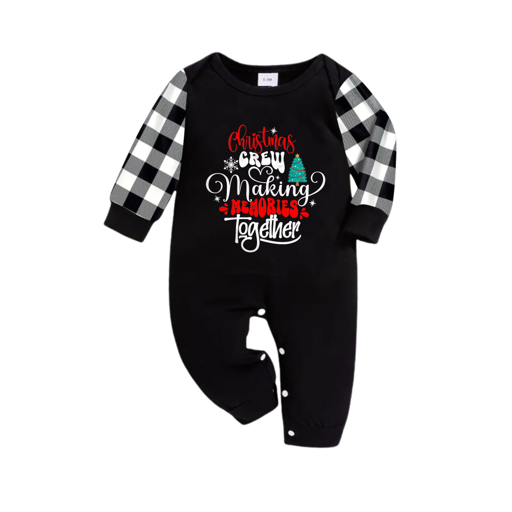 WW | Black and white checkered Christmas pajama set with colorful text print "Christmas crew making memories together"