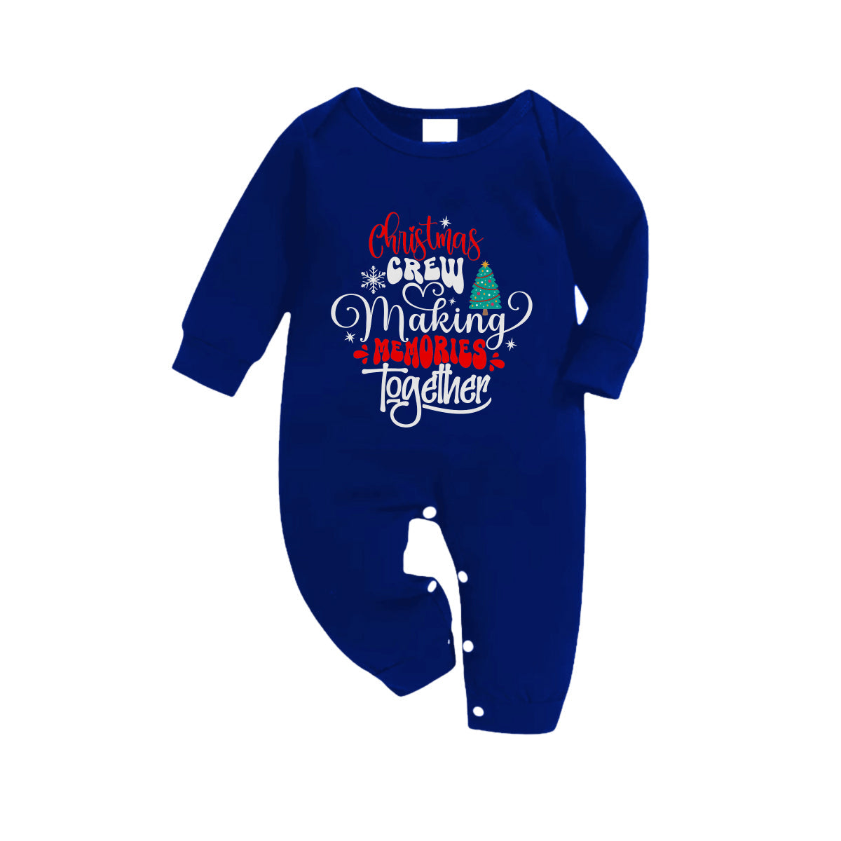WW | Christmas Family Matching Pajamas - Navy & White Plaid PJs Set with "Christmas Crew Making Memories Together" Artistic Lettering Print