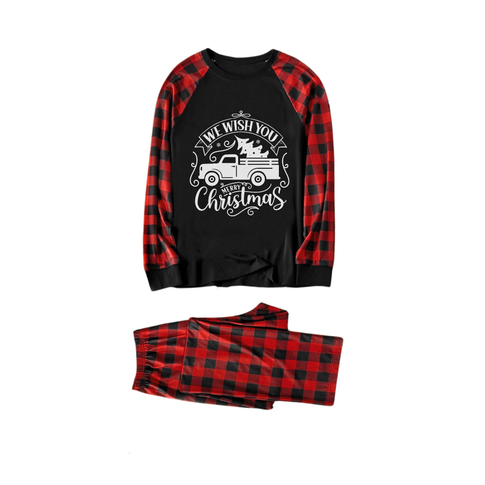 WW | Rote und schwarze Karierte Weihnachts-Pyjama-Set mit Weihnachtsbaum- und Auto-Print