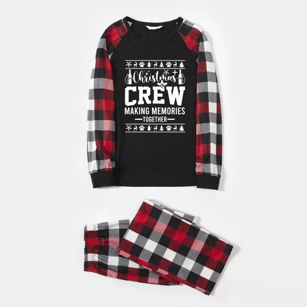 WW | Christmas Family Matching Pajamas - Red and Grey Plaid PJs with Slogan and Christmas Pattern Print