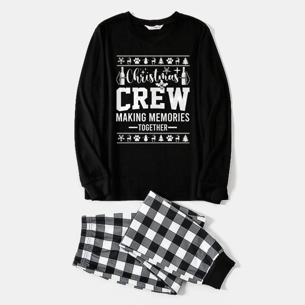 WW | Black and White Plaid Christmas Pajama Set with Christmas Pattern and "Christmas Crew Making Memories Together" Black and White Print