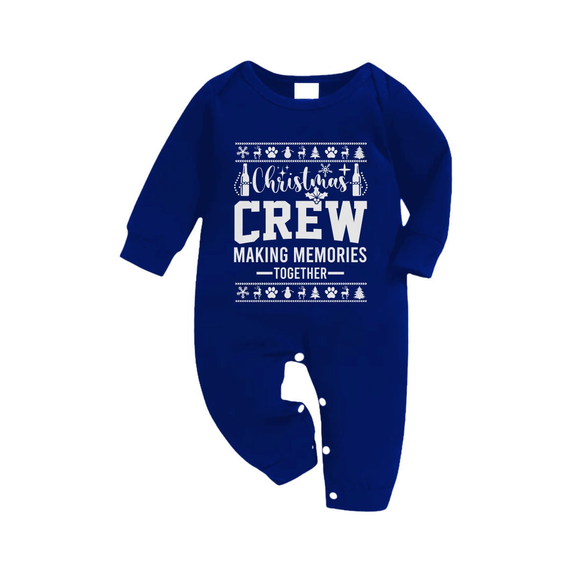 WW | Christmas Family Matching Pajamas - Navy & White Plaid PJs Set with "Christmas Crew Making Memories Together" and Christmas Pattern Print