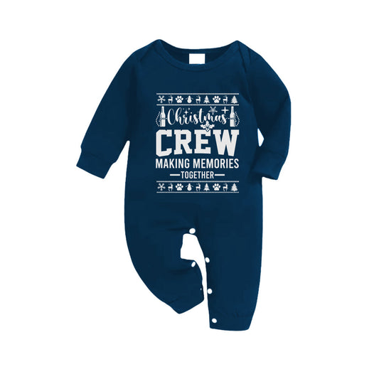 WW | Christmas Family Matching Pajamas - Navy & Sky Blue Plaid PJs Set with "Christmas Crew Making Memories Together" and Christmas Pattern Print