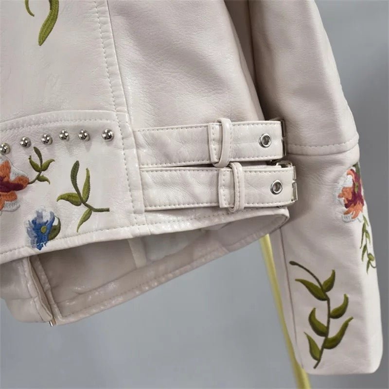 WW | Bestickte Kunstlederjacke - Nieten Details - Kühner Motorradstil - Vielseitige Oberbekleidung