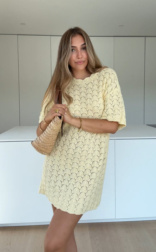 Sylvia™ | Lemon Yellow Crochet Dress