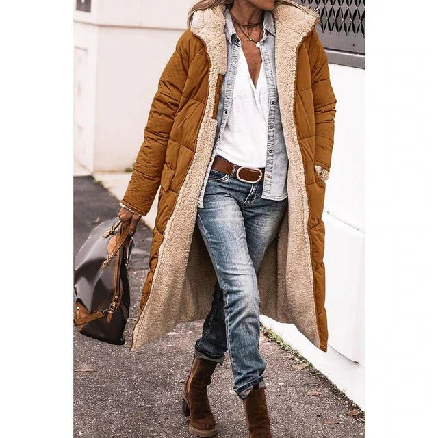 WW | wärmer Damen Mantel aus Sherpa-Fleece mit Kapuze