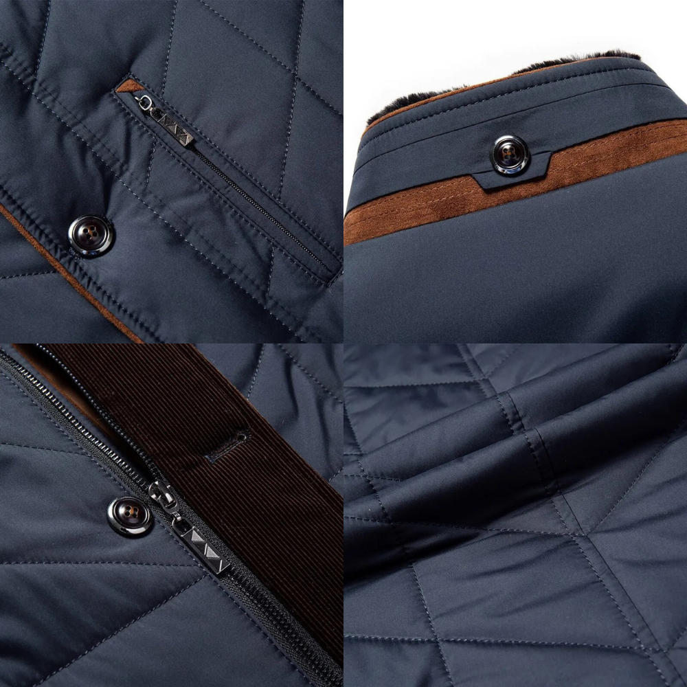 WW | Quilted Jacket Lined High Collar Zipper and Buttons Flap Pockets