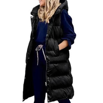 WW | Kapuze Lange Weste Lässig Mode Einreihig Jacke