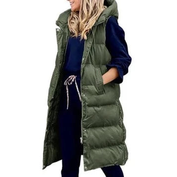 WW | Kapuze Lange Weste Lässig Mode Einreihig Jacke