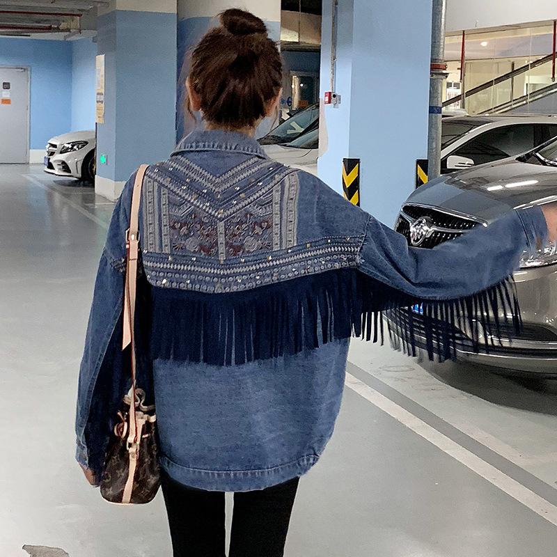 WW | Brooklynn Denim Jacket A unique jacket with floral print and fringe