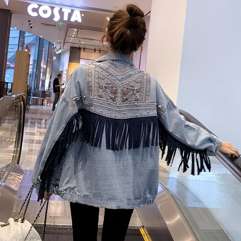 WW | Brooklynn Denim Jacket A unique jacket with floral print and fringe