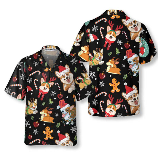 WW | Niedliche Corgis Hund Fröhliche Weihnachten Hawaiian Shirt, Lustiges Hund Weihnachten Shirt, WeihnachtsgeschenkFür Corgis Liebhaber