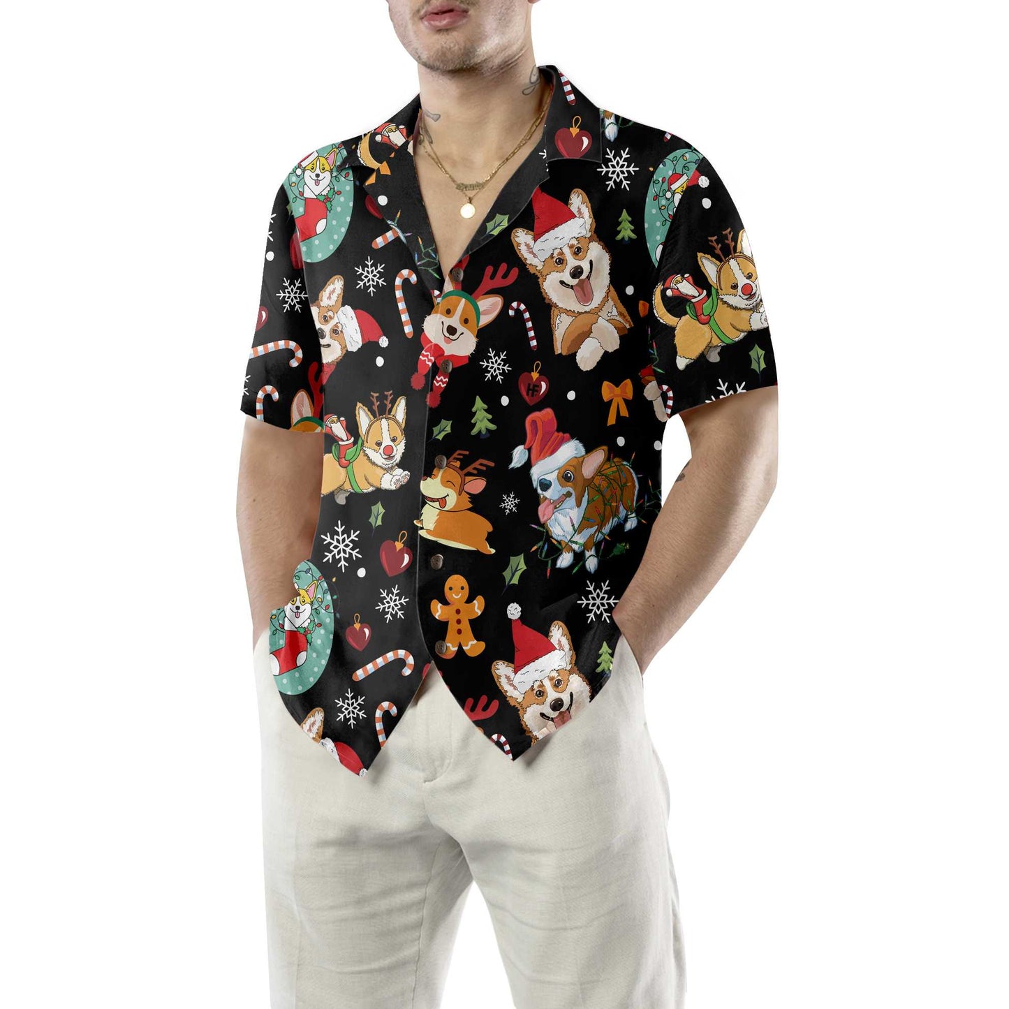 WW | Niedliche Corgis Hund Fröhliche Weihnachten Hawaiian Shirt, Lustiges Hund Weihnachten Shirt, WeihnachtsgeschenkFür Corgis Liebhaber