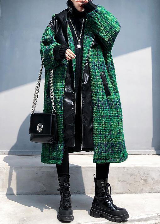 WW | Strickjacke trendige Plus-Size grüne Kapuzenjacke mit Reißverschluss