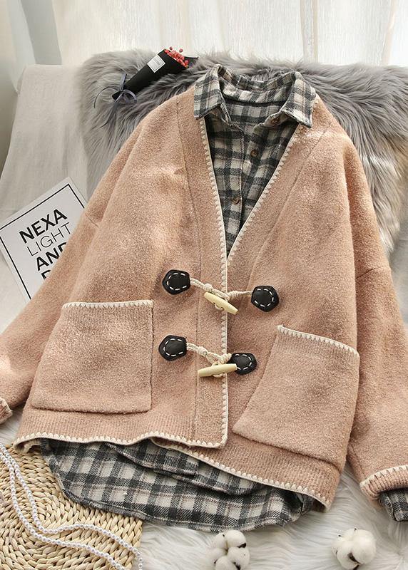 WW | pink Strickmäntel oversized V-Ausschnitt Hornschließe Strickoberbekleidung