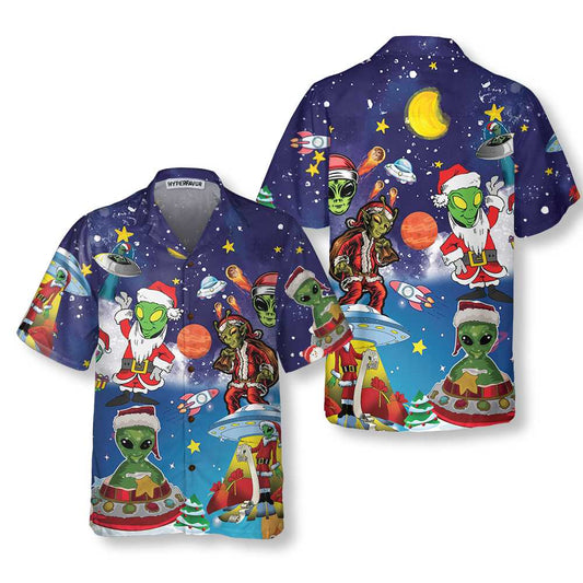 WW | Aliens In Santa Costume Hawaiian Shirt, Funny Christmas Shirt For Men