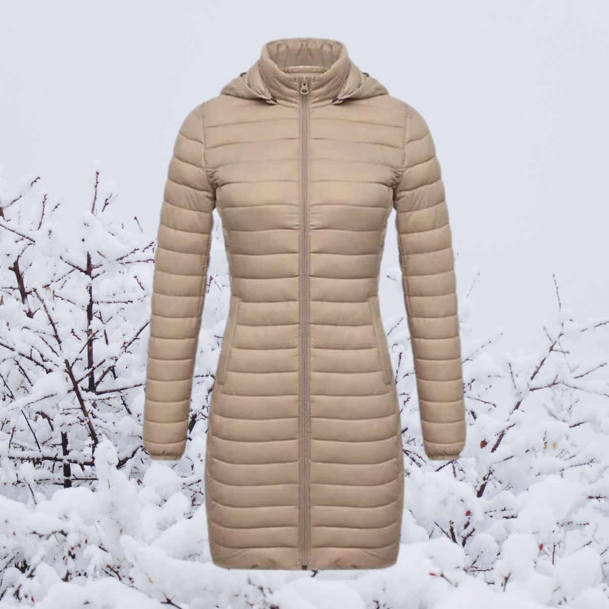 WW | Damen Lange Warme Gepolsterte Winterjacke mit Kapuze