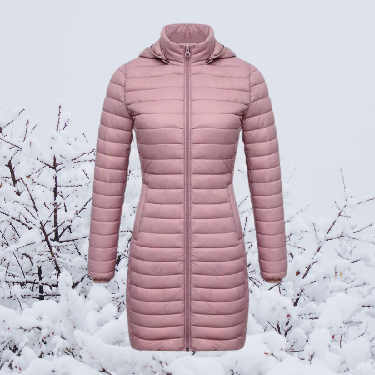 WW | Damen Lange Warme Gepolsterte Winterjacke mit Kapuze