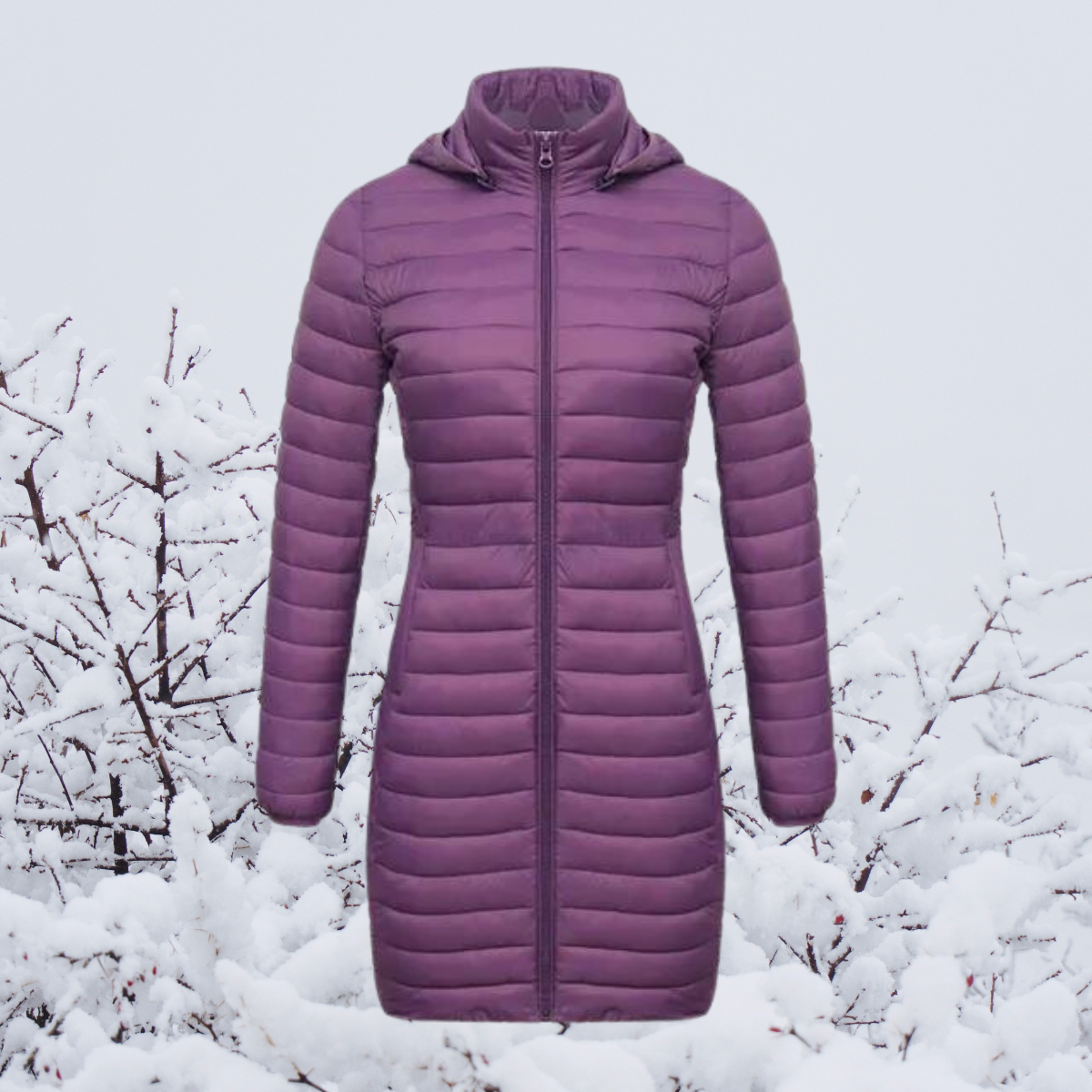 WW | Damen Lange Warme Gepolsterte Winterjacke mit Kapuze