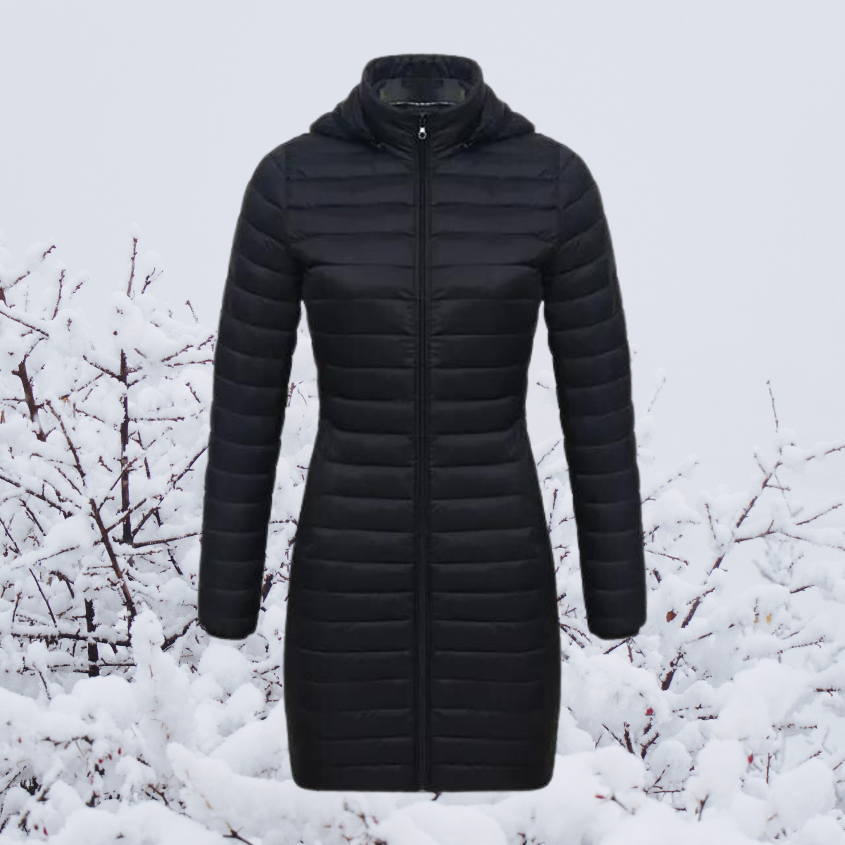 WW | Damen Lange Warme Gepolsterte Winterjacke mit Kapuze