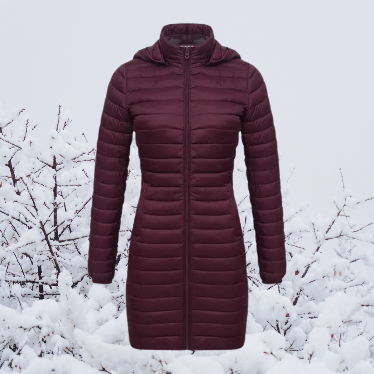 WW | Damen Lange Warme Gepolsterte Winterjacke mit Kapuze
